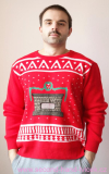 Červený vánoční svetr s krbem vel. L - UNISEX