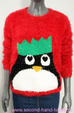 Huňatý dámský červený vánoční svetr s flitry vel. M