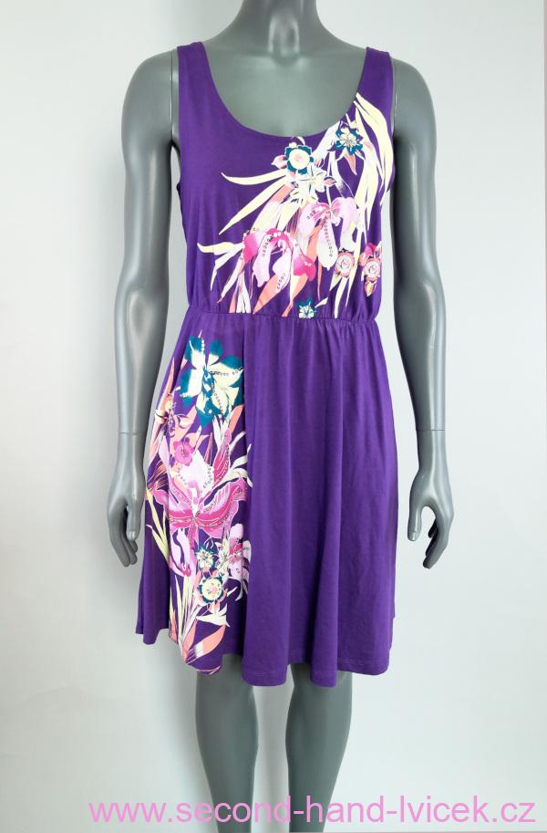 Fialové bavlněné šaty s barevnými květy Dorothy Perkins vel. 40