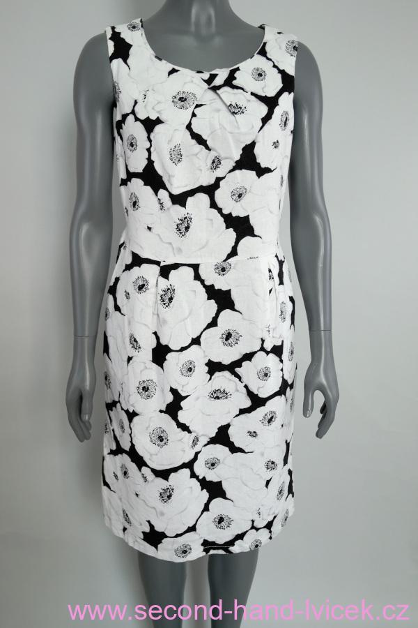Lněné černo-bílé květované šaty Peackocs vel. 40