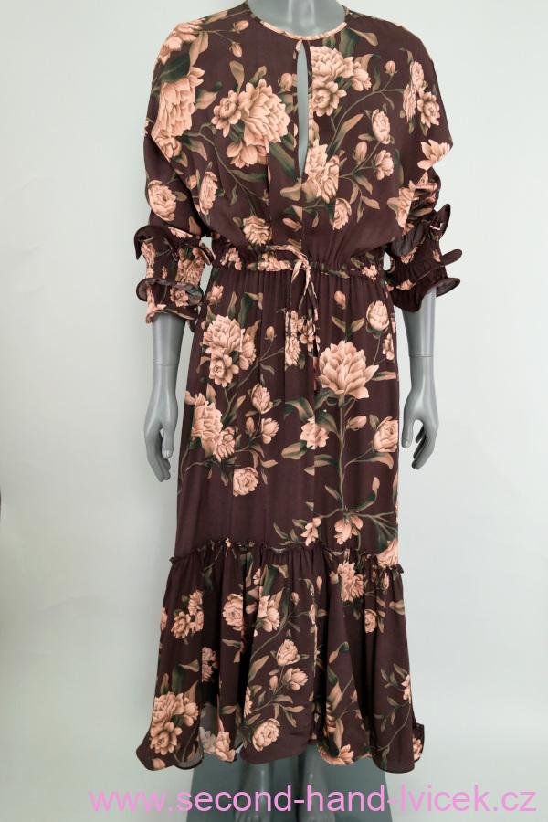 Hnědé květované šaty  Johanna Ortiz x H&M vel. XS