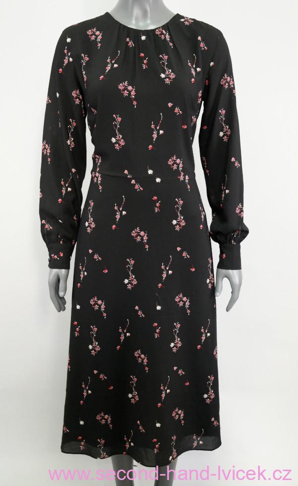 Černé midi šaty s květinovým vzorem H&M vel. 38