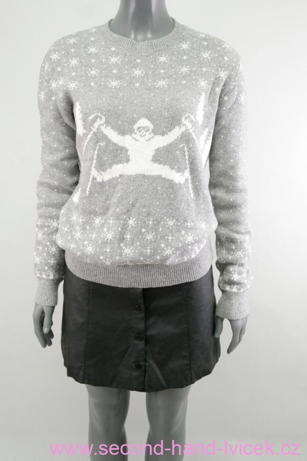 Světle šedý svetr s obrázkem lyžaře H&M vel. XS