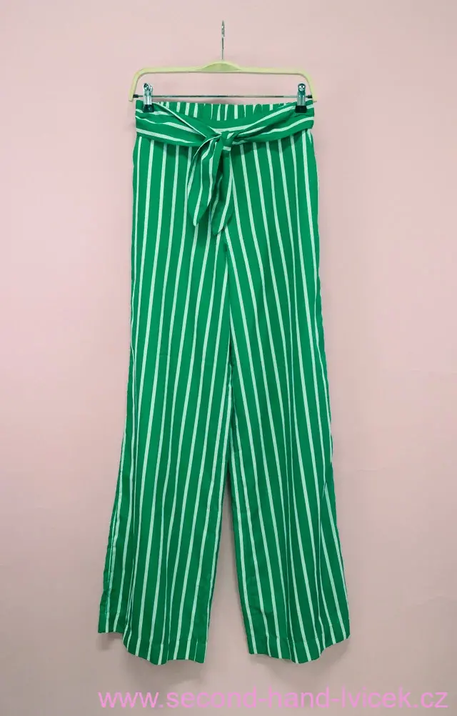 zelené pruhované palazzo kalhoty MANGO vel. S