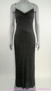 Vintage černé dlouhé šaty pošité korálky MARINA vel. 40