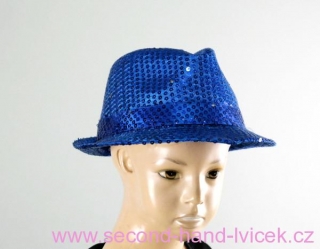 Modrý flitrový party klobouk - svítí a bliká