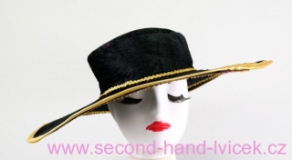 Černý sametový karnevalový klobouk 