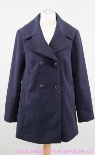 Tmavě modrý přechodový kabát v áčkové siluetě vel. 42