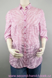 Růžová proužkovaná košile/halenka s krátkým rukávem vel. 46