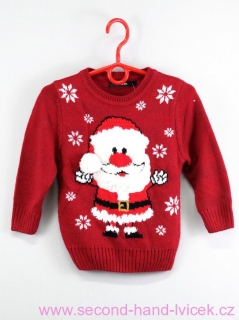 Červený dětský vánoční svetr se Santou vel.  3 roky