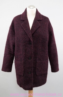 Krulový černo-vínový vlněný kabát H&M vel. 40