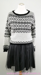 Černo-bílý svetr s norským vzorem boohoo vel. S/M