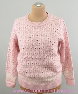 Růžovo-bílý svetr s vlnou vel. 46