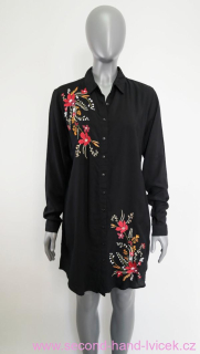 Černé propínací košilové šaty s barevnou výšivkou Janina vel. 40