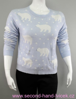 Světlounce modrý svetr s ledními medvědy s kamínkem vel. 44