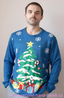 Modrý vánoční svetr s blikajícím stromečkem  vel. 2XL - UNISEX