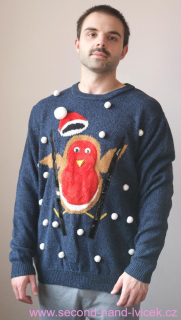 Modrý vánoční svetr vel. L PÍSKÁ - UNISEX