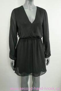 Černé šifónové šaty s dlouhým rukávem H&M vel. 40