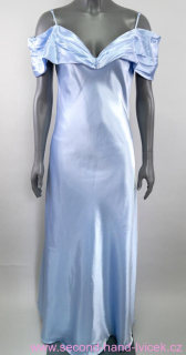 Světlounce modré dlouhé saténové šaty vel. 34/36