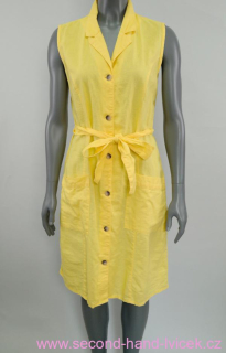Žluté lněné propínací šaty s páskem vel. 38