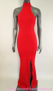 Dlouhé červené šaty s americkými průramky MISSGUIDED vel. 34