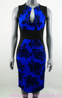Modré šaty se sametovým vzorem QUIZ vel. 40